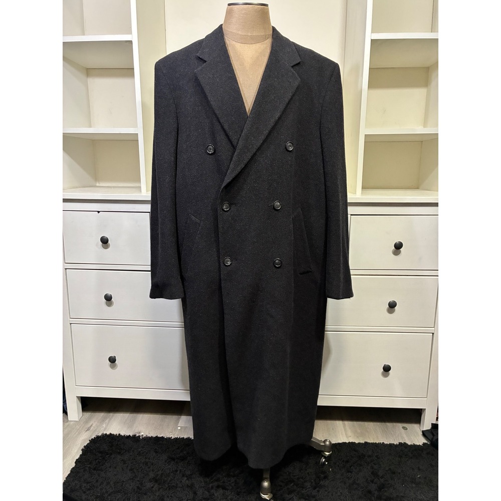 100% Wool Dillards Roundtree & Yorke Mens 46 Charcoal Grey Double Breasted Coat